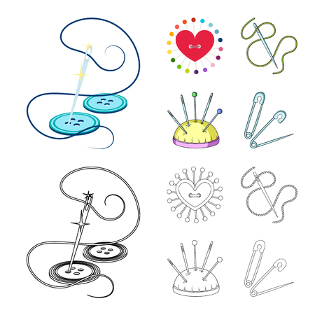 Vector illustration of pin and sewing icon. Collection of pin and sketch stock symbol for web.のイラスト素材