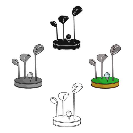 Golf ball and clubs on grass icon in cartoon,black style isolated on white background. Golf club symbol stock vector illustration.のイラスト素材