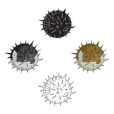 Porcupine fish icon in cartoon,black style isolated on white background. Sea animals symbol stock vector illustration.のイラスト素材