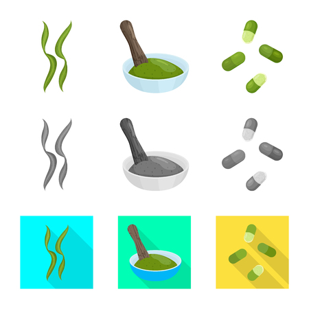 Vector illustration of protein and sea sign. Set of protein and natural stock symbol for web.のイラスト素材