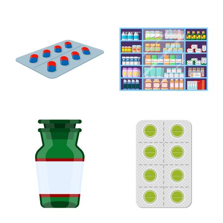 Vector illustration of pharmacy and pharmaceutical sign. Set of pharmacy and health vector icon for stock.のイラスト素材