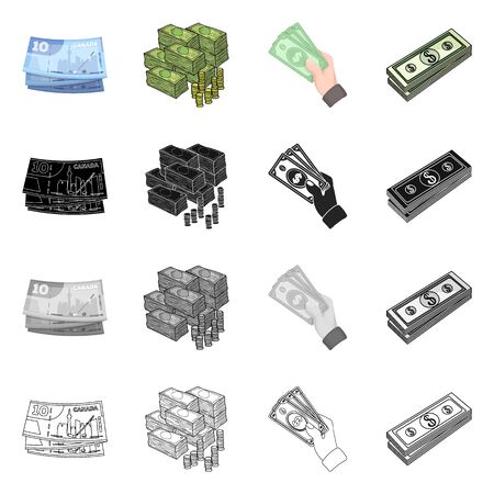 Isolated object of cash and currency symbol. Set of cash and stack stock vector illustration.のイラスト素材