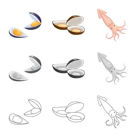 Vector design of fresh and restaurant symbol. Collection of fresh and marine vector icon for stock.のイラスト素材