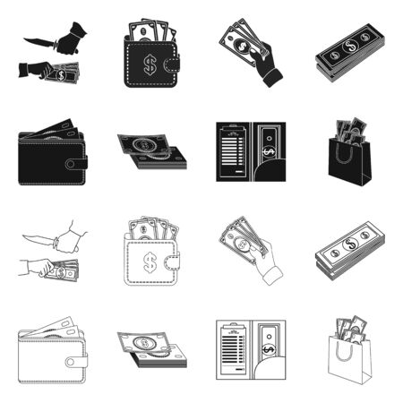 Isolated object of cash and currency sign. Collection of cash and stack vector icon for stock.のイラスト素材