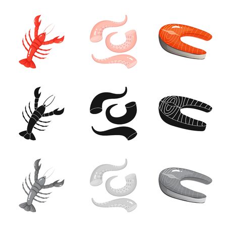 Vector illustration of fresh and restaurant icon. Collection of fresh and marine stock vector illustration.のイラスト素材
