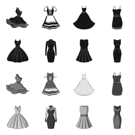 Vector illustration of dress and clothes. Collection of dress and evening vector icon for stock.のイラスト素材