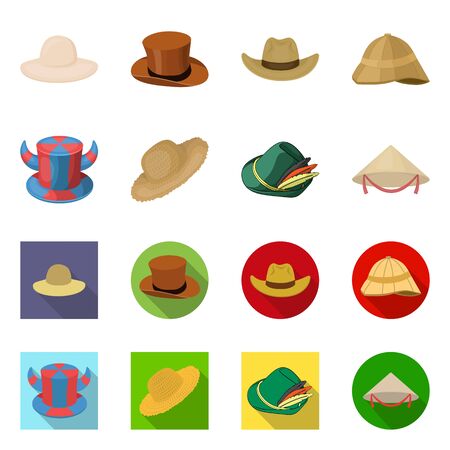 Vector illustration of hat and cap icon. Collection of hat and model stock vector illustration.のイラスト素材
