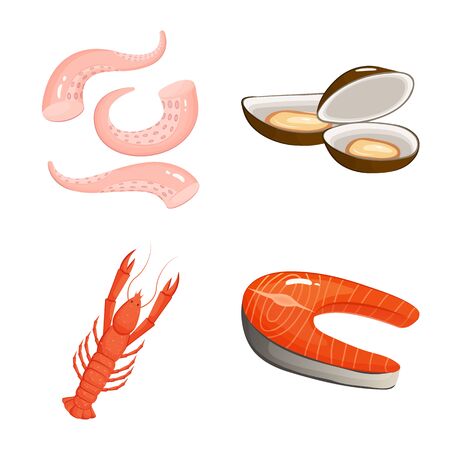 Isolated object of food and sea sign. Set of food and healthy stock symbol for web.のイラスト素材