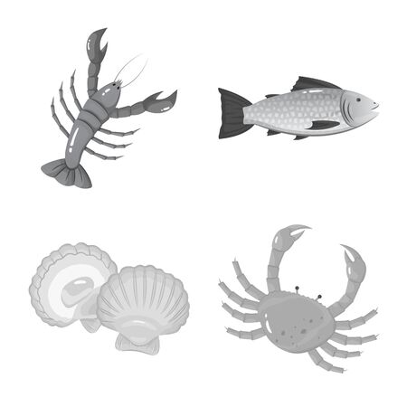 Isolated object of seafood and healthy logo. Collection of seafood and ocean stock vector illustration.のイラスト素材