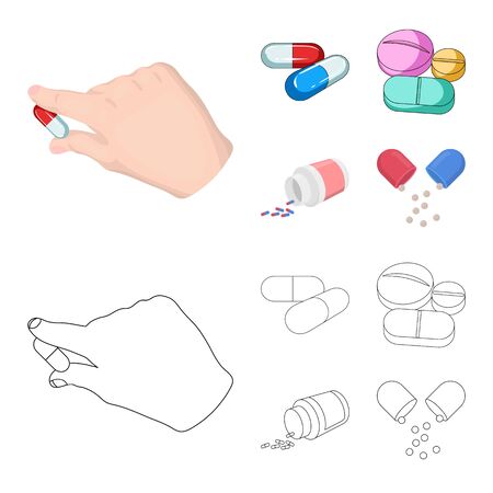 Vector illustration of pill and medicine symbol. Collection of pill and vitamin stock symbol for web.のイラスト素材