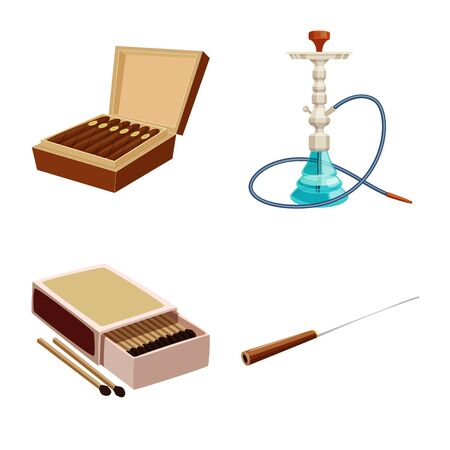 Vector illustration of cigarette and tobacco sign. Collection of cigarette and nicotine vector icon for stock.のイラスト素材