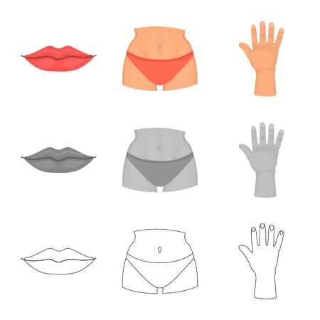 Vector illustration of body and part sign. Set of body and anatomy vector icon for stock.のイラスト素材
