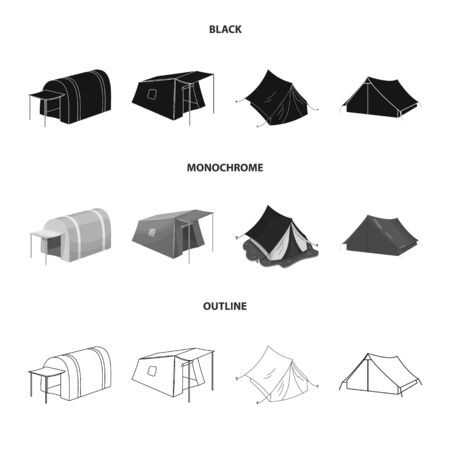 Vector illustration of tent and camp sign. Collection of tent and forest stock vector illustration.のイラスト素材