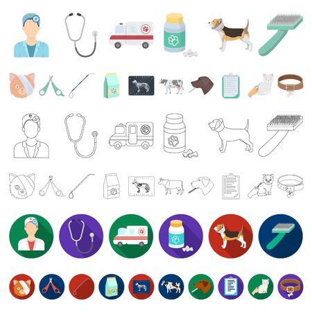 Veterinary clinic cartoon icons in set collection for design. Treatment of a pet bitmap symbol stock illustration.の写真素材