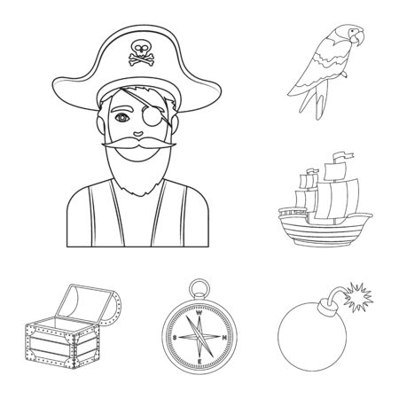 Pirate, sea robber outline icons in set collection for design. Treasures, attributes bitmap symbol stock web illustration.の写真素材