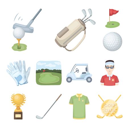 Golf and attributes cartoon icons in set collection for design.Golf Club and equipment bitmap symbol stock web illustration.の写真素材