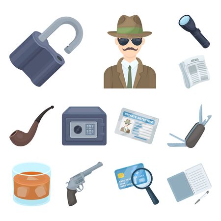 Detective and Attributes cartoon icons in set collection for design.Detective Agency bitmap symbol stock web illustration.の写真素材