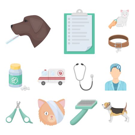 Veterinary clinic cartoon icons in set collection for design. Treatment of a pet bitmap symbol stock web illustration.の写真素材
