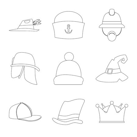 bitmap design of headgear and cap symbol. Collection of headgear and accessory stock bitmap illustration.の写真素材