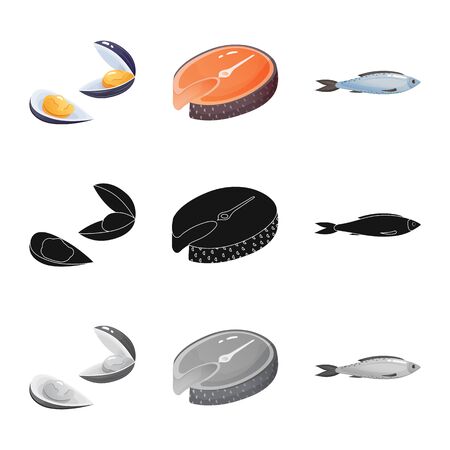 Vector illustration of fresh and restaurant symbol. Set of fresh and marine stock vector illustration.のイラスト素材