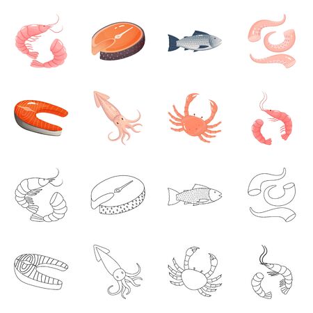 Vector design of fresh and restaurant. Set of fresh and marine vector icon for stock.のイラスト素材