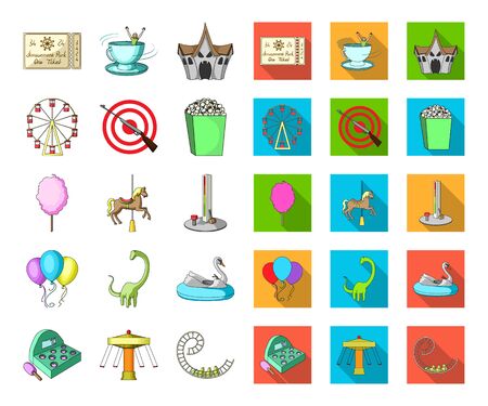 Amusement park cartoon,flat icons in set collection for design. Equipment and attractions bitmap symbol stock web illustration.の写真素材