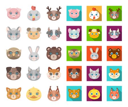 Muzzles of animals cartoon,flat icons in set collection for design. Wild and domestic animals bitmap symbol stock web illustration.の写真素材