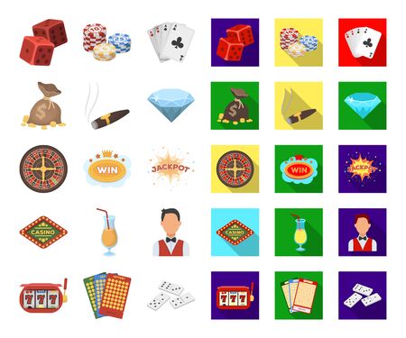 Casino and gambling cartoon,flat icons in set collection for design. Casino and equipment bitmap symbol stock web illustration.の写真素材
