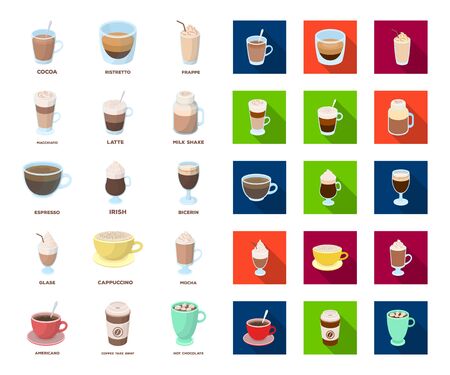 Different kinds of coffee cartoon,flat icons in set collection for design. Coffee drink bitmap symbol stock web illustration.の写真素材