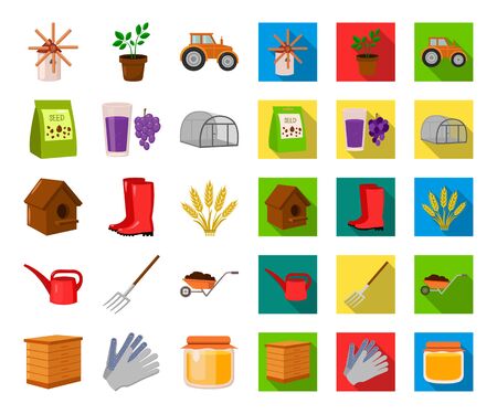 Farm and gardening cartoon,flat icons in set collection for design. Farm and equipment bitmap symbol stock web illustration.の写真素材