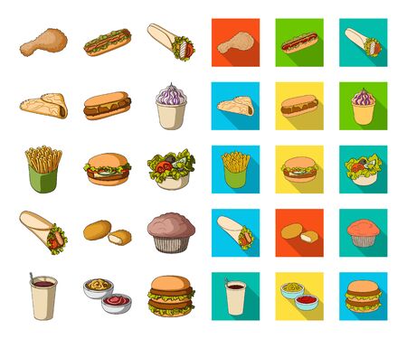 Fast food cartoon,flat icons in set collection for design.Food from semi-finished products bitmap symbol stock web illustration.の写真素材