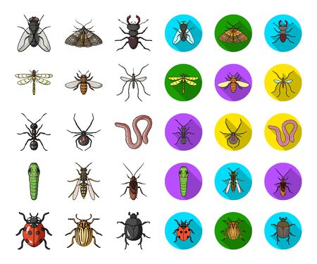 Different kinds of insects cartoon,flat icons in set collection for design. Insect arthropod bitmap symbol stock web illustration.の写真素材
