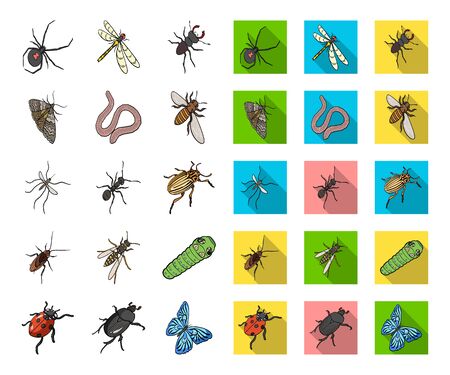 Different kinds of insects cartoon,flat icons in set collection for design. Insect arthropod bitmap isometric symbol stock web illustration.の写真素材