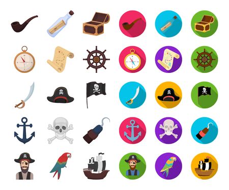 Pirate, sea robber cartoon,flat icons in set collection for design. Treasures, attributes bitmap symbol stock web illustration.の写真素材
