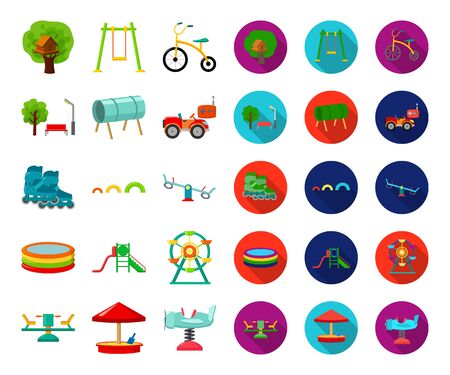 Playground, entertainment cartoon,flat icons in set collection for design. Attraction and equipment bitmap symbol stock web illustration.の写真素材