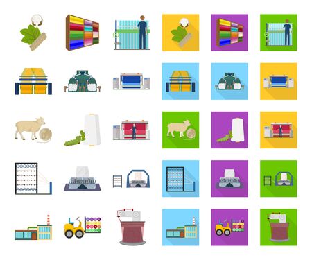 Textile industry cartoon,flat icons in set collection for design.Textile equipment and fabrics bitmap symbol stock web illustration.の写真素材