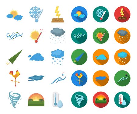 Different weather cartoon,flat icons in set collection for design.Signs and characteristics of the weather bitmap symbol stock web illustration.の写真素材