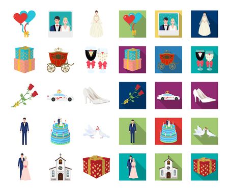 Wedding and Attributes cartoon,flat icons in set collection for design. Newlyweds and Accessories bitmap symbol stock web illustration.の写真素材