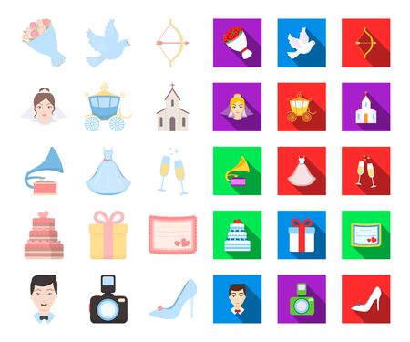 Wedding and Attributes cartoon,flat icons in set collection for design.Newlyweds and Accessories bitmap symbol stock web illustration.の写真素材