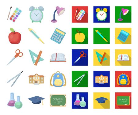 School and education cartoon,flat icons in set collection for design.College, equipment and accessories bitmap symbol stock web illustration.の写真素材