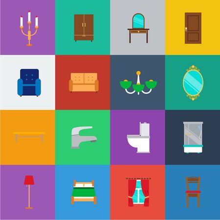 Furniture and interior cartoon icons in set collection for design.Home furniture bitmap symbol stock web illustration.の写真素材