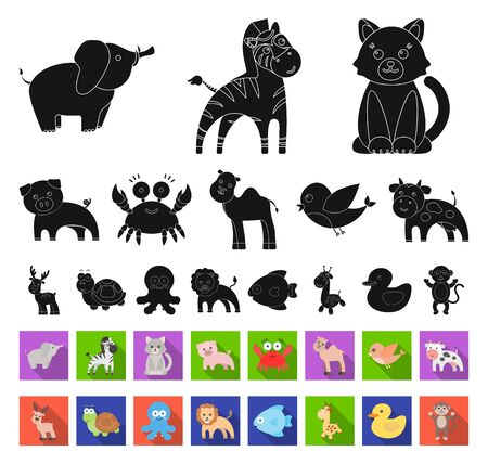 An unrealistic black,flat animal icons in set collection for design. Toy animals bitmap symbol stock web illustration.の写真素材