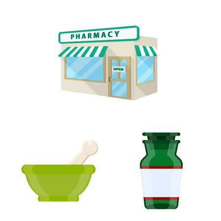 Isolated object of pharmacy and pharmaceutical. Set of pharmacy and health stock vector illustration.のイラスト素材