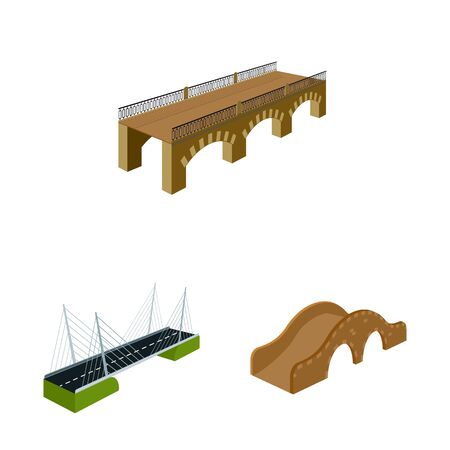Vector design of bridgework and architecture sign. Set of bridgework and structure stock vector illustration.のイラスト素材