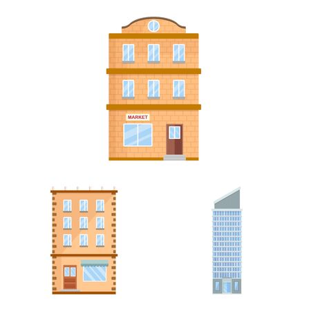 Isolated object of facade and building icon. Set of facade and exterior stock symbol for web.のイラスト素材