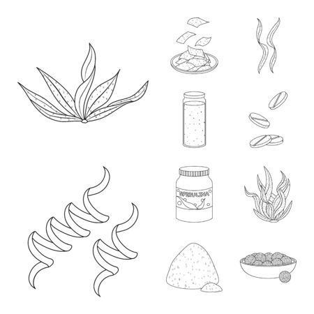 Vector design of food and vegan logo. Collection of food and weed vector icon for stock.のイラスト素材