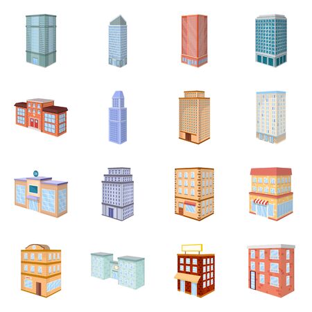 Vector design of city and build icon. Collection of city and apartment vector icon for stock.のイラスト素材
