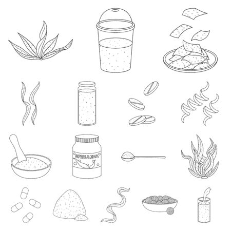 Isolated object of food and vegan sign. Set of food and weed stock vector illustration.のイラスト素材