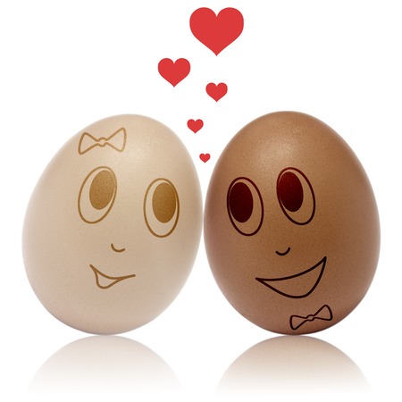 Two eggs in love with heart romanceの写真素材