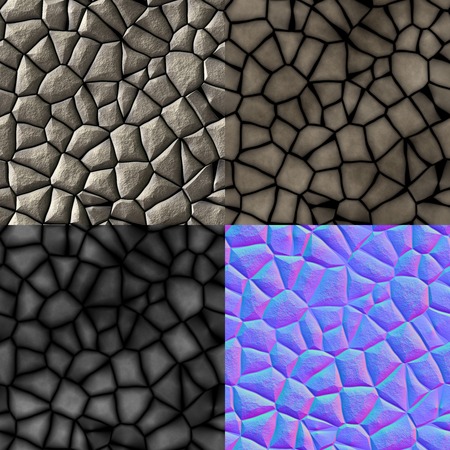 Cobble stones seamless generated texture (with diffuse, bump and normal map)の写真素材